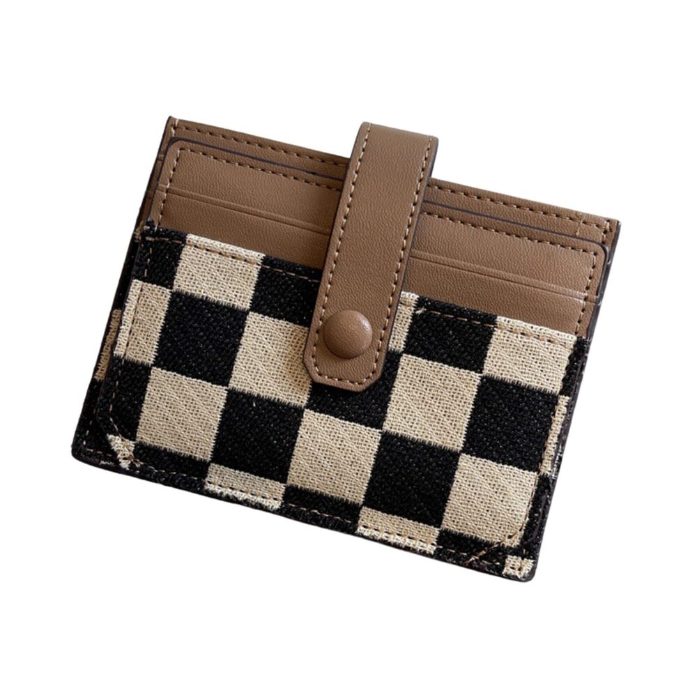 2009 Cute Slim Card Holder Canvas Front Pocket Checkered Wallet, Small